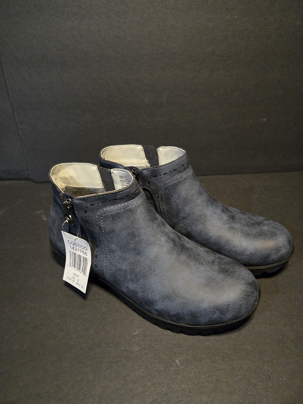 Women's Suede Ankle Booties in Slate Blue - Side Zip Comfort